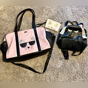 Betsey Johnson Cat-Themed Pink and Black Bag Set